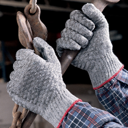 Gloves, String Knit, Heavyweight, Grey With PVC Honeycomb Pattern - Slip Resistant